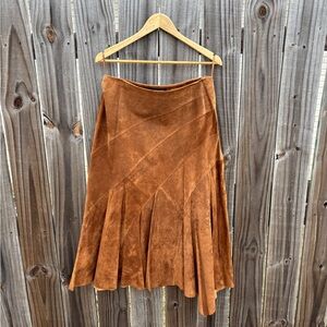 Vintage Valerie Stevens 100% Leather Suede Brown Midi Skirt